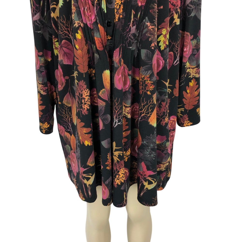 Serengeti Multicolor Floral Print Tunic Top Size 3X Button Front Boho Office - Picture 3 of 14